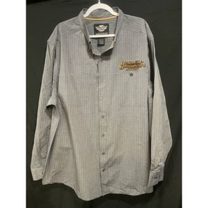 Vintage Harley-Davidson 3XL Gray Black Gold Embroidered Button Down Shirt